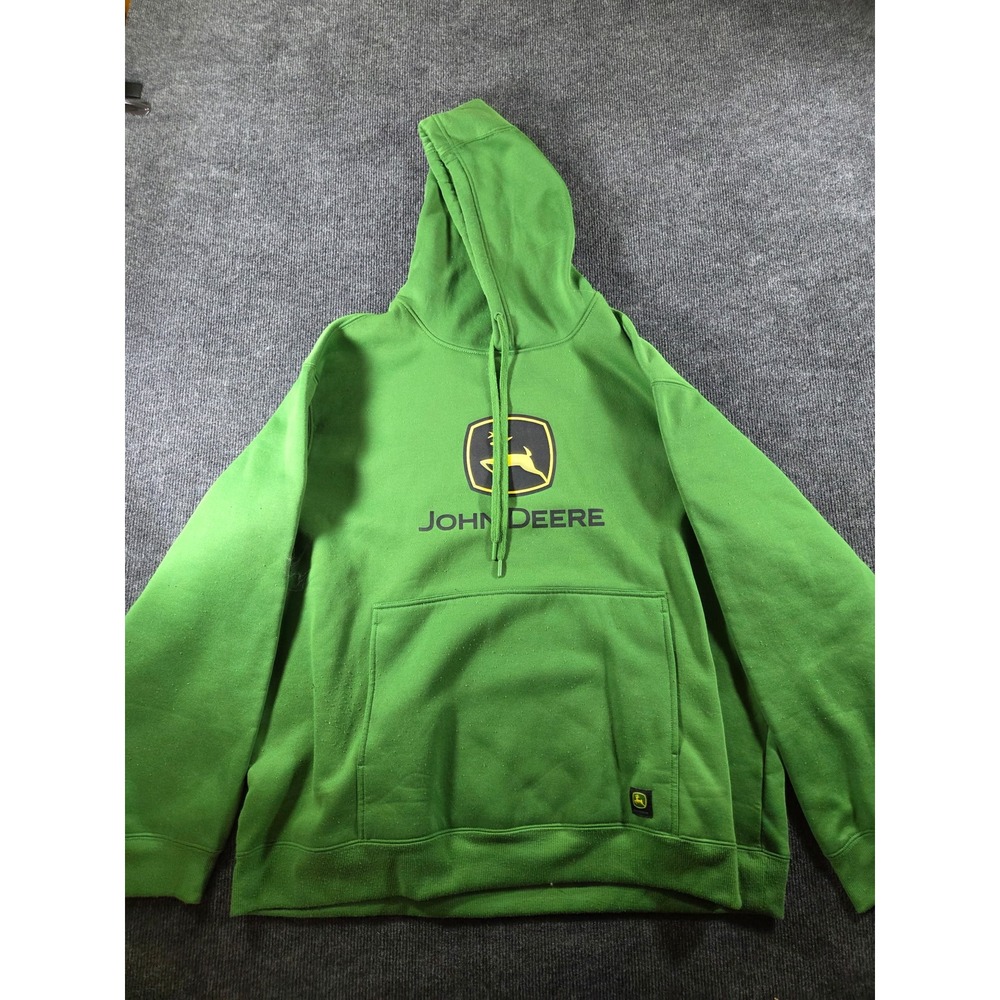 John Deere Mens 2XL Green Graphic Logo Pullover Fleece Hoodie RN87986